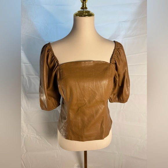 Marc New York Tops - Marc New York Tan Fitted Puff Sleeve Blouse